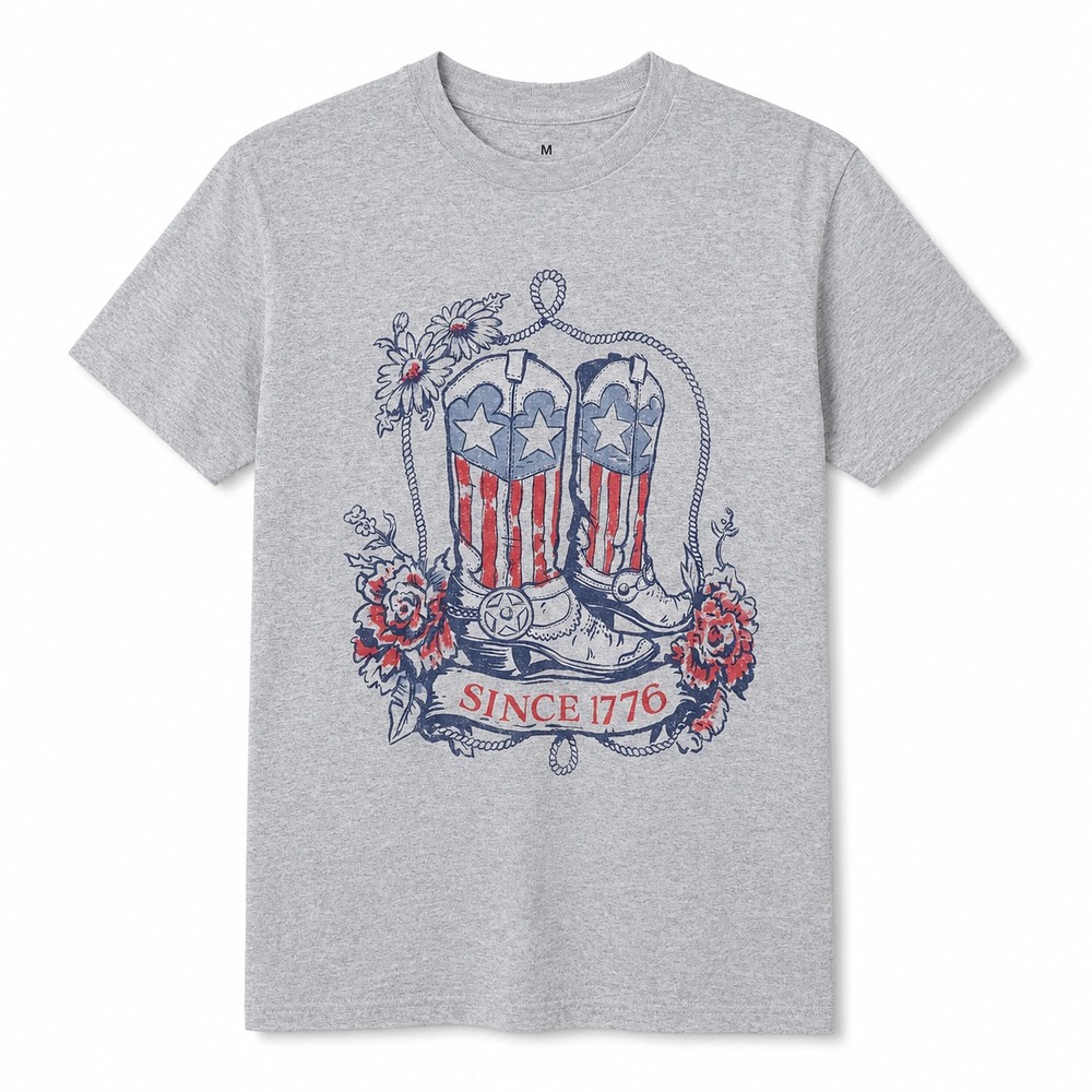 Goodie Two Sleeves Graphic Tee Unisex M Gray Excellent Americana Cowboy Boots
